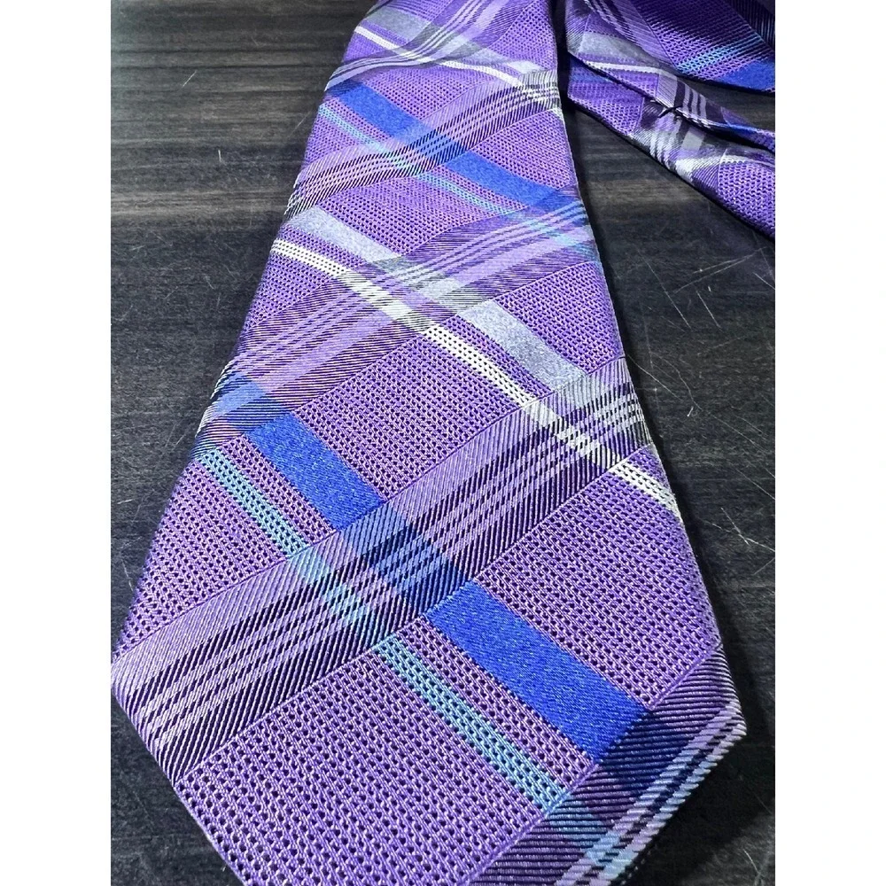Club Room Silk Necktie Purple‎ Plaid Woven Business Career Fashion